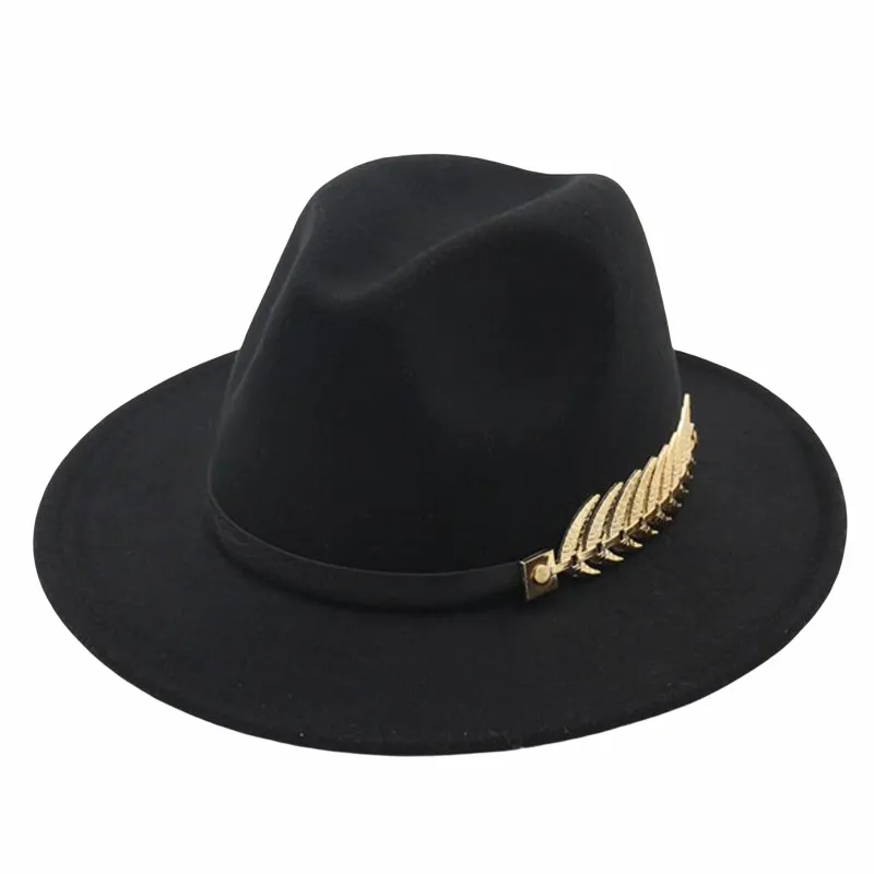 British Style Vintage Metal Leaf Decor Fedora Hat